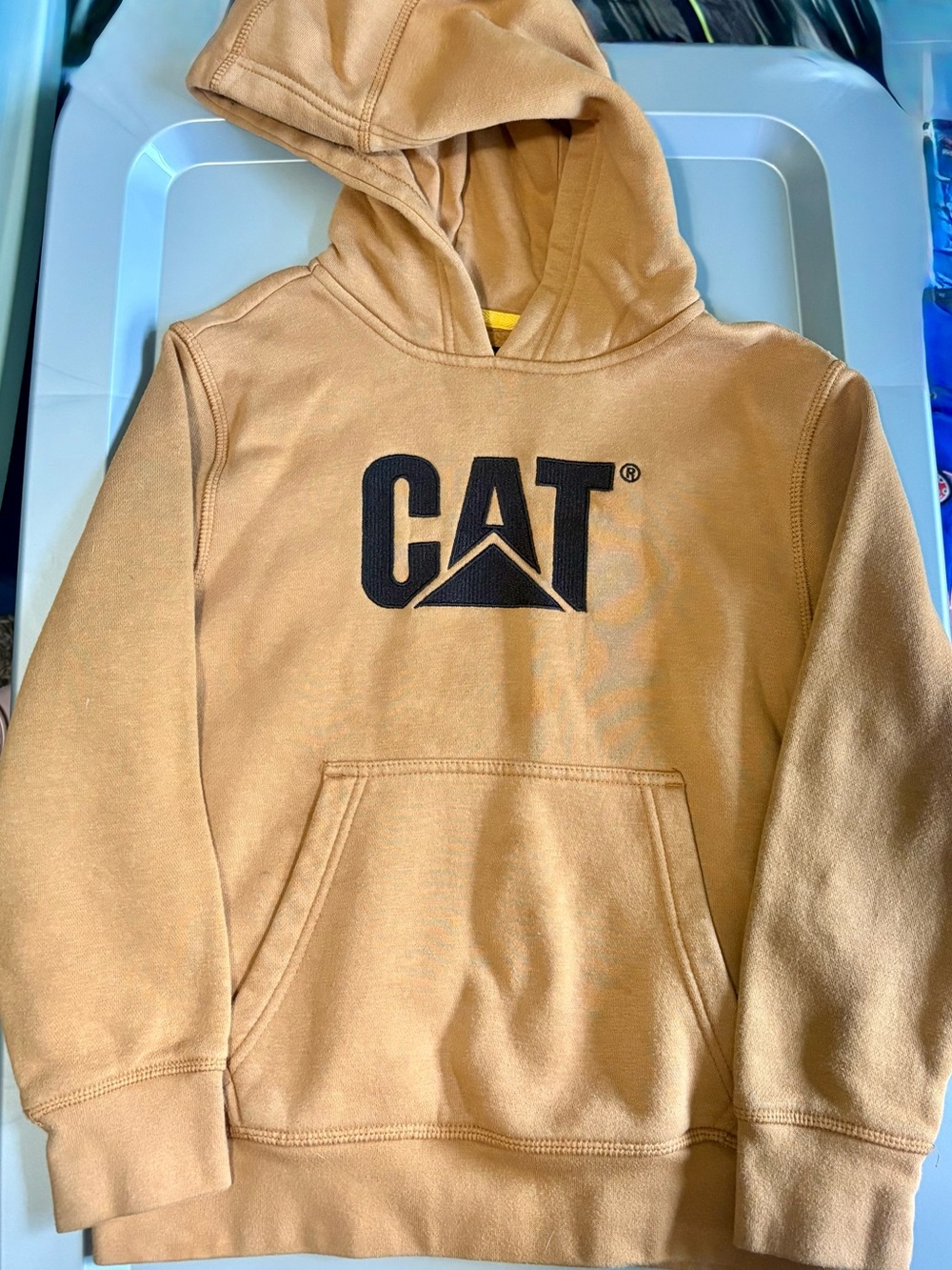 Caterpillar Tan Hoodie with Black Logo
